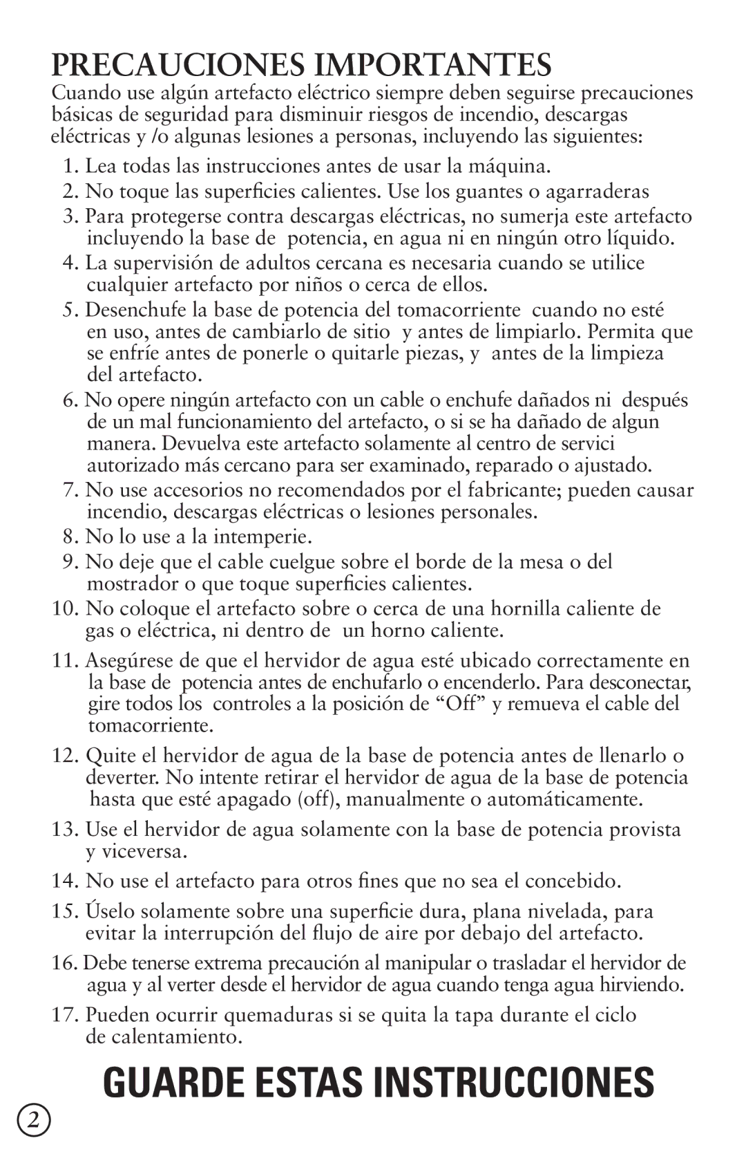 Oster 5964, 5965, 124612 user manual Guarde Estas Instrucciones, Precauciones Importantes 