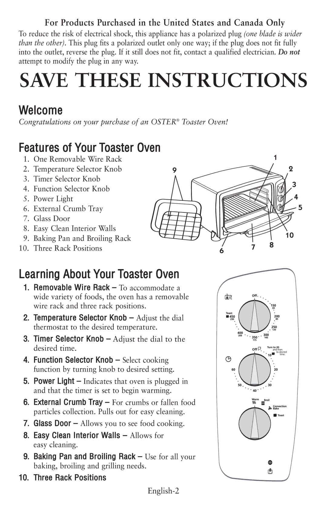 Oster 119308, 6056 user manual Welcome, Features of Your Toaster Oven, Learning About Your Toaster Oven 