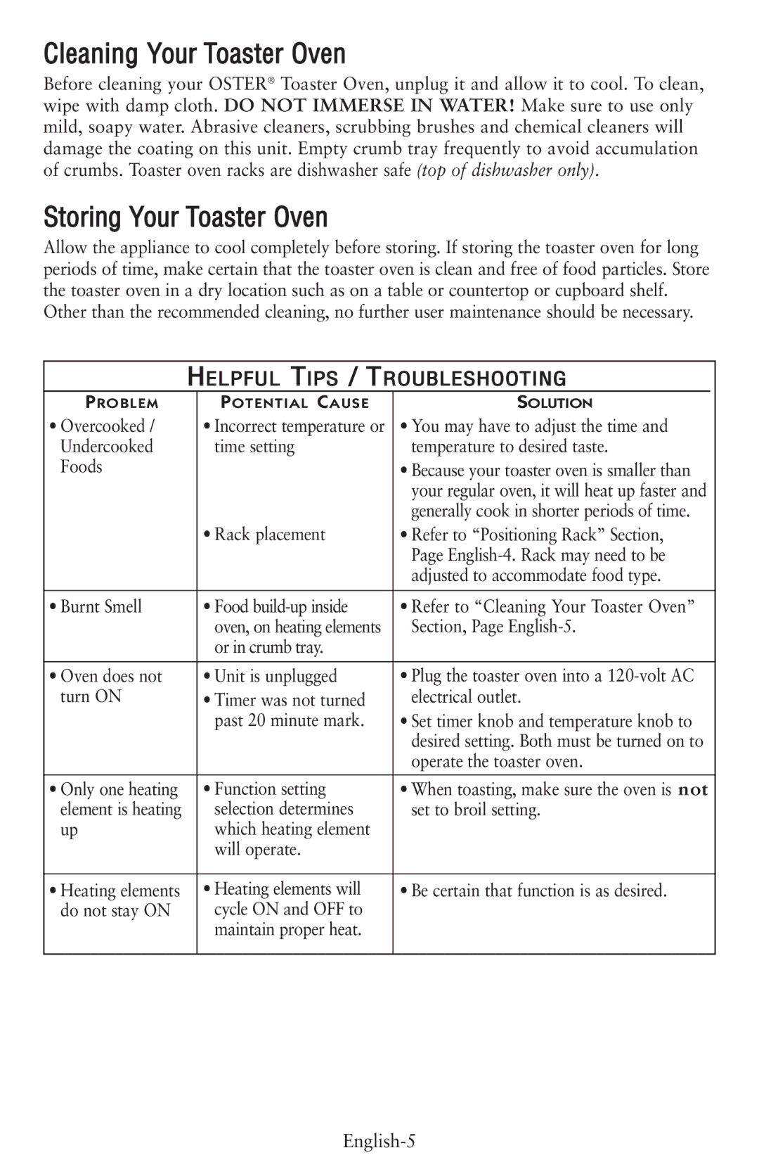 Oster 6056, 119308 user manual Cleaning Your Toaster Oven, Storing Your Toaster Oven 