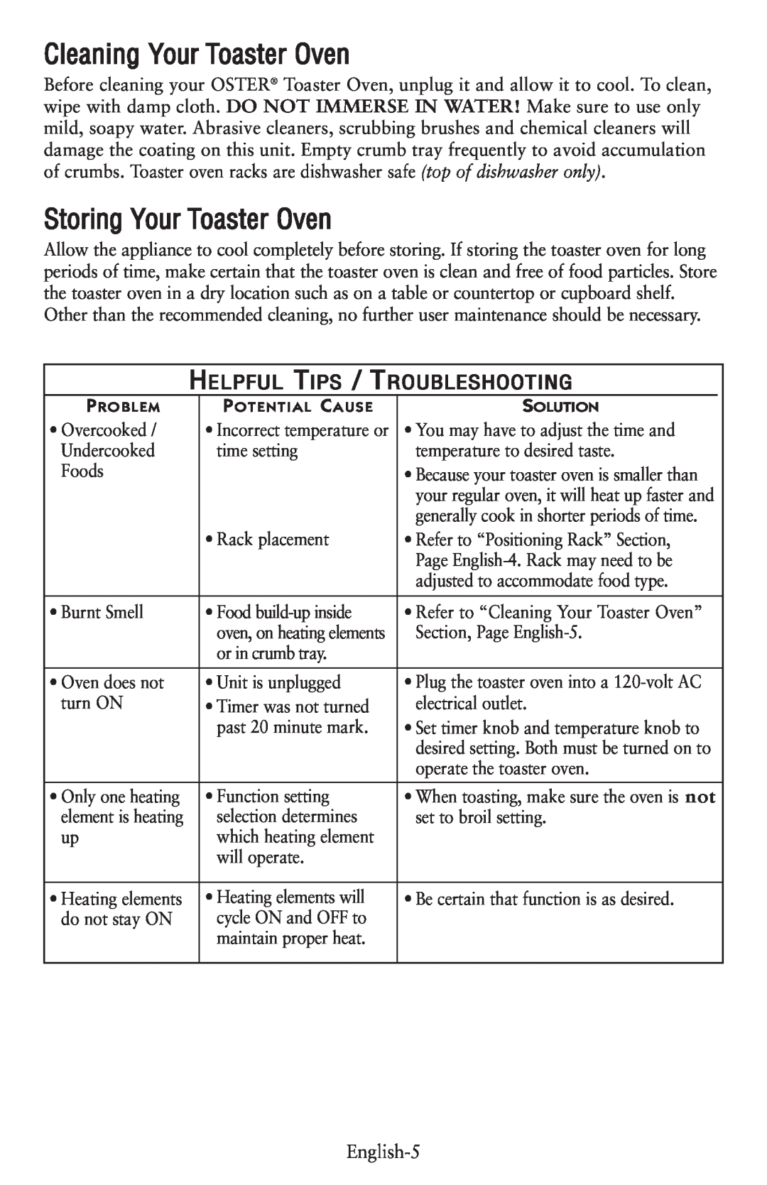 Oster 6056, 119308 user manual Cleaning Your Toaster Oven, Storing Your Toaster Oven, Helpful Tips / Troubleshooting 