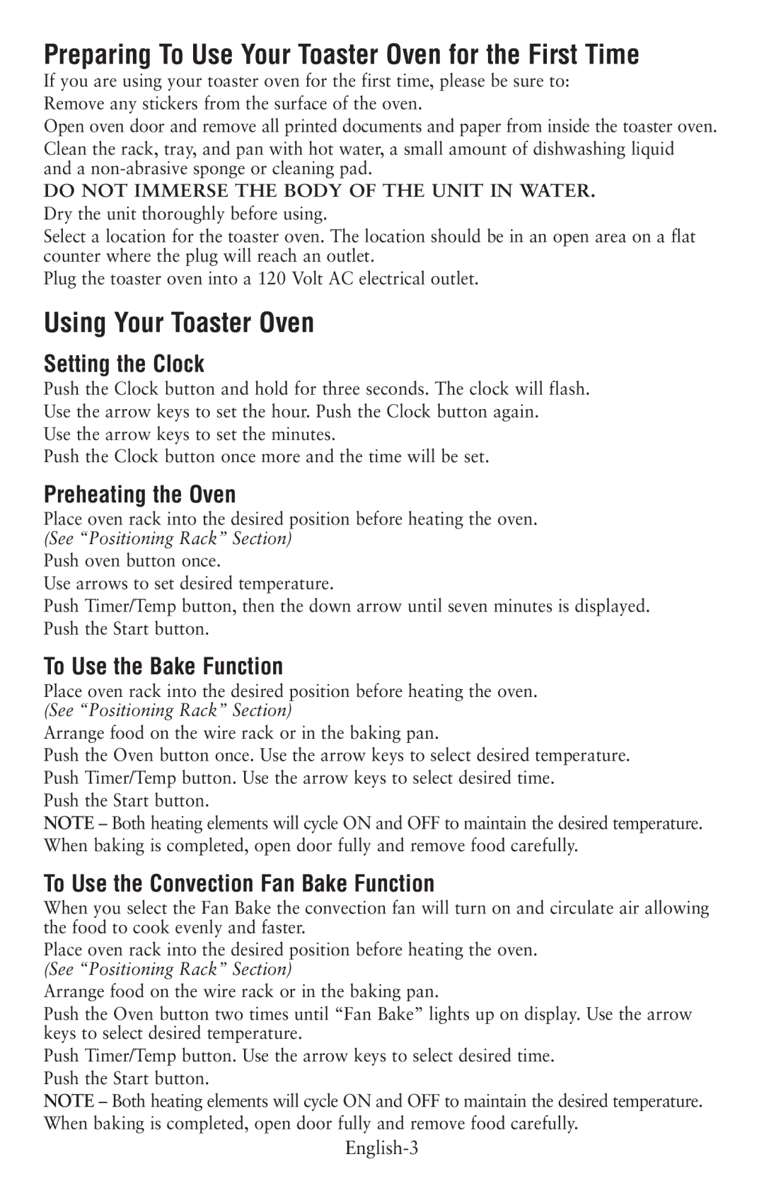 Oster 6057 user manual Preparing To Use Your Toaster Oven for the First Time, Using Your Toaster Oven 