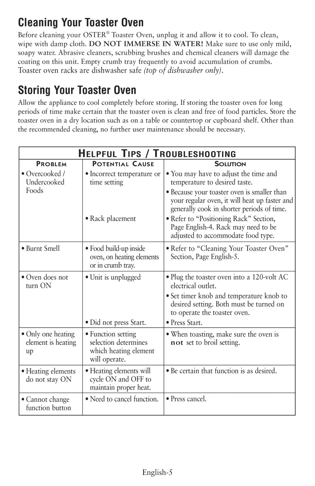 Oster 6057 user manual Cleaning Your Toaster Oven, Storing Your Toaster Oven 