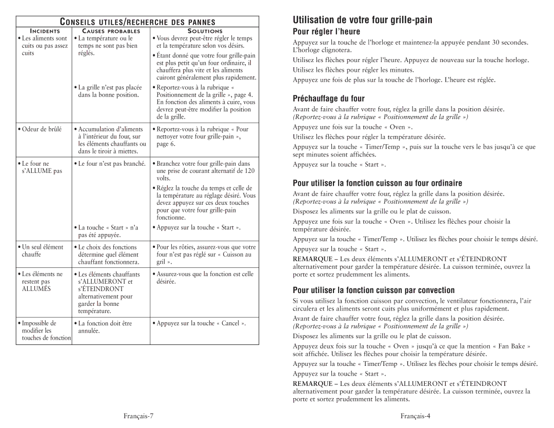 Oster 6058 user manual Utilisation de votre four grille-pain, Pour régler l’heure, Préchauffage du four 