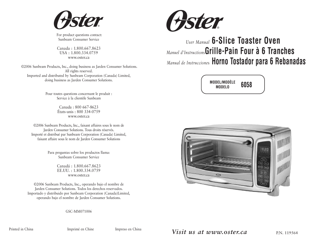 Oster 6058 user manual Model/Modèle Modelo 