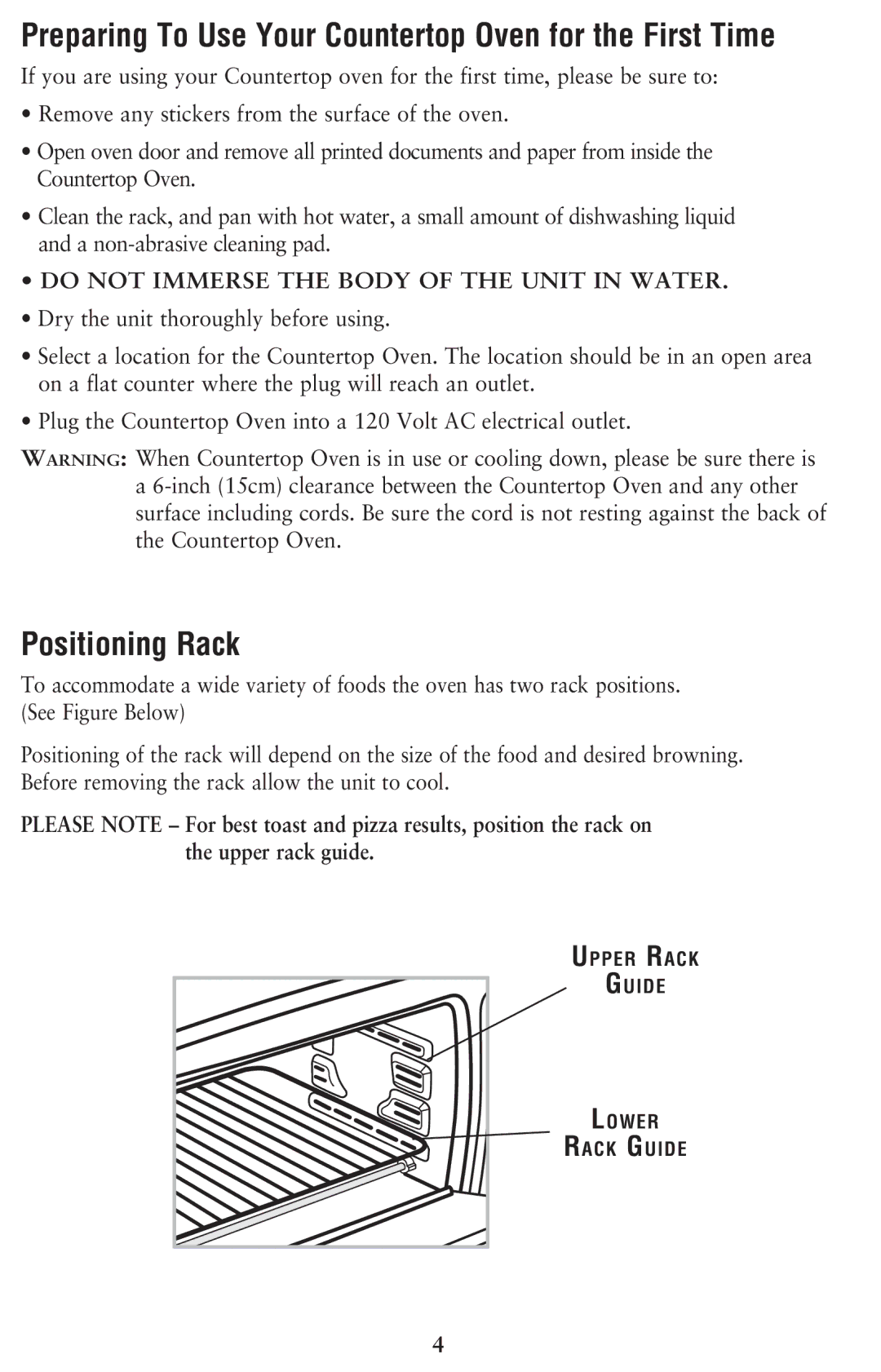 Oster 6079, 128263 user manual Positioning Rack, Preparing To Use Your Countertop Oven for the First Time 