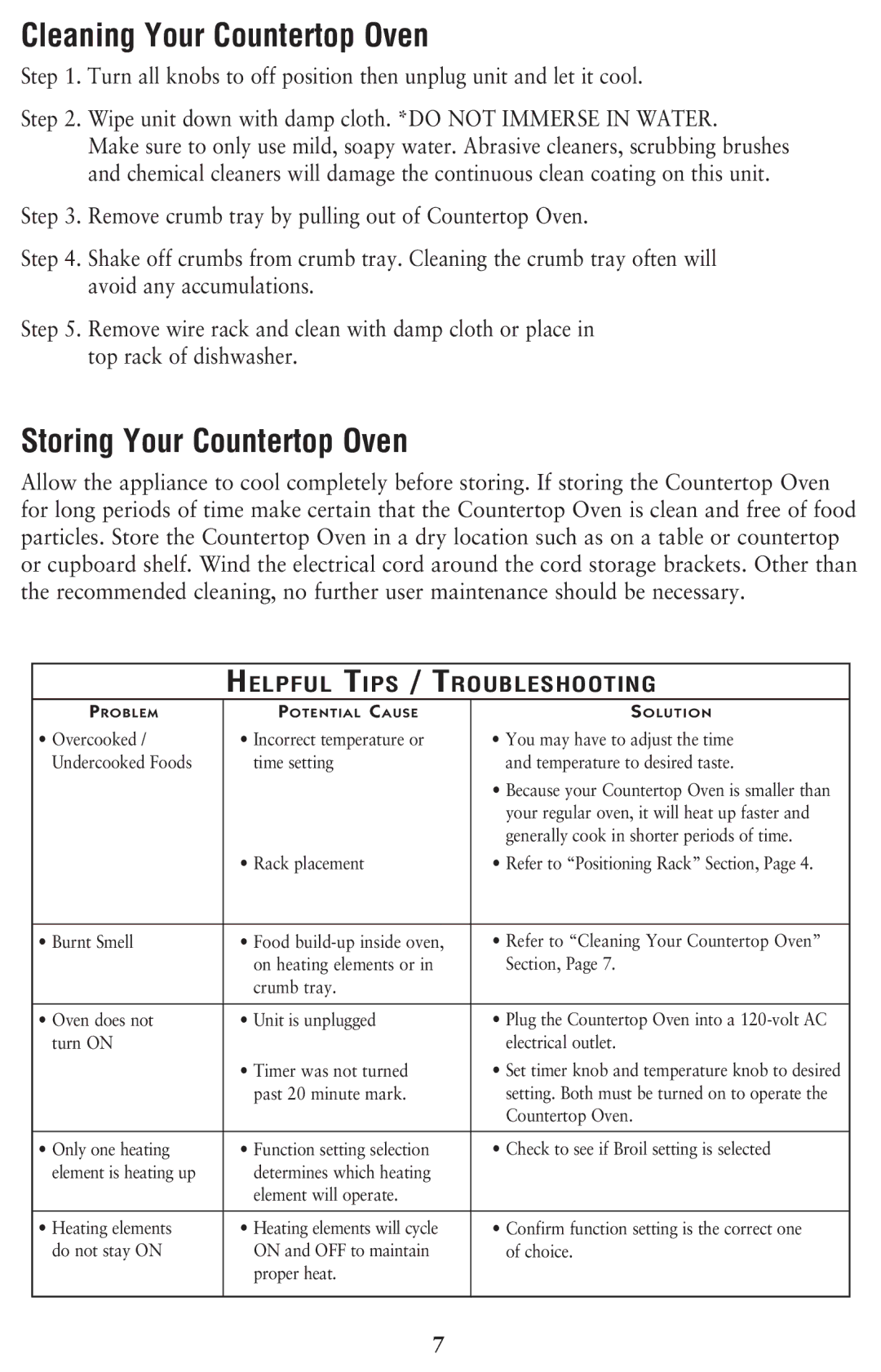 Oster 128263, 6079 user manual Cleaning Your Countertop Oven, Storing Your Countertop Oven 