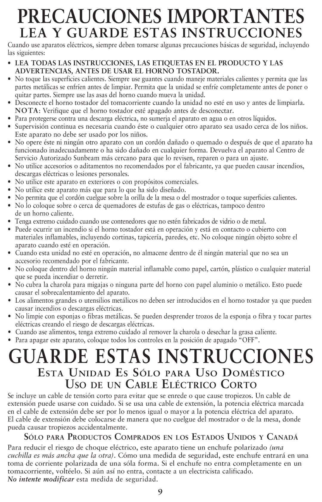 Oster 128263, 6079 user manual Precauciones Importantes 