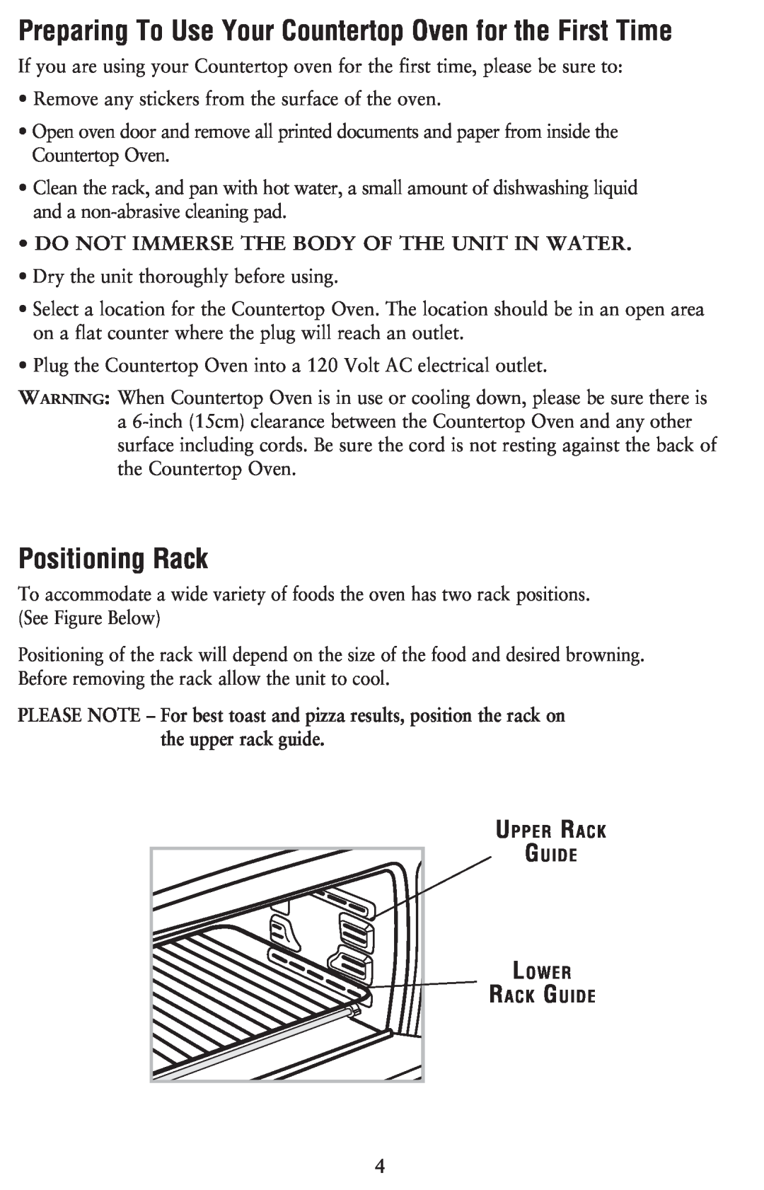 Oster 6079, 128263 user manual Positioning Rack, Preparing To Use Your Countertop Oven for the First Time 