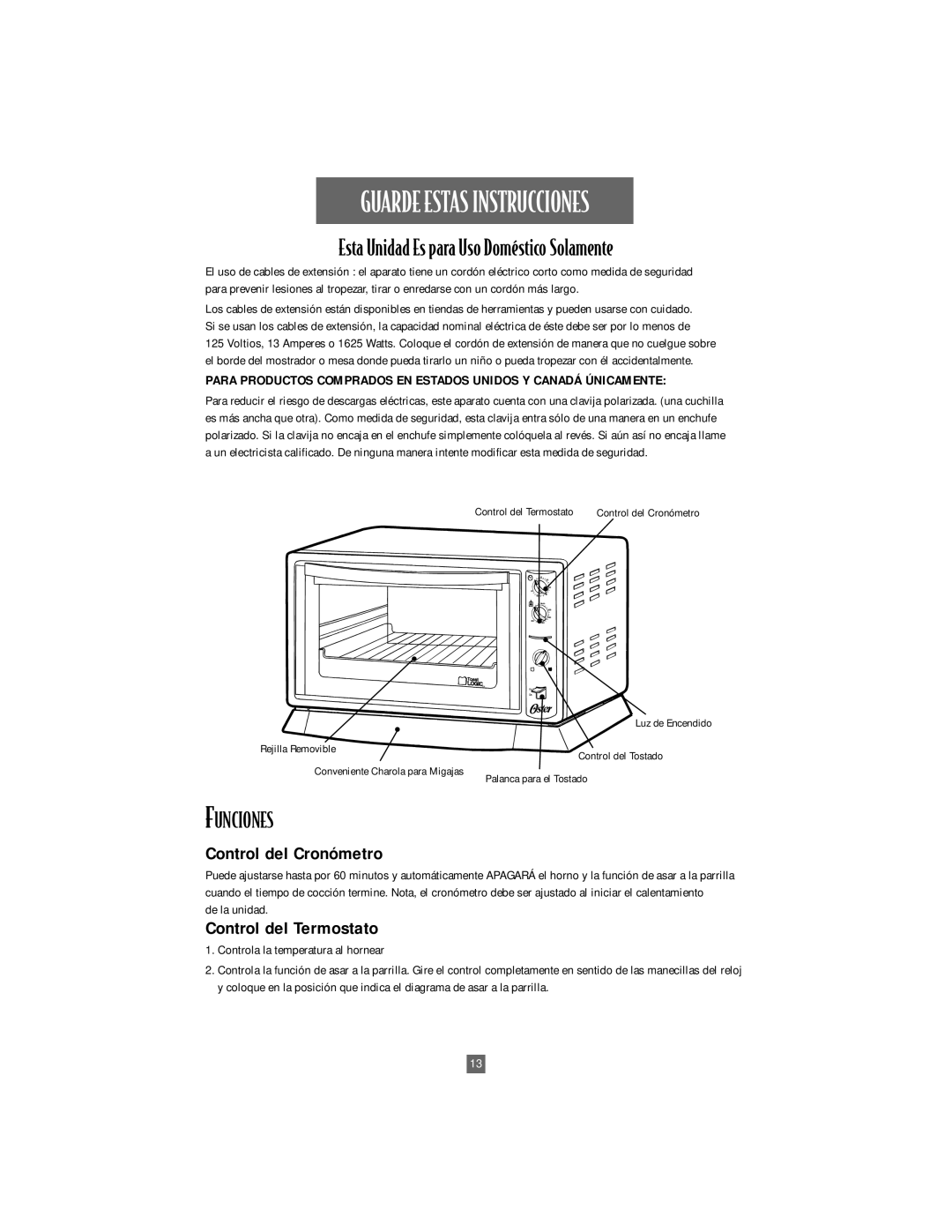 Oster 6204 Funciones, Control del Cronómetro, Control del Termostato, De la unidad, Controla la temperatura al hornear 