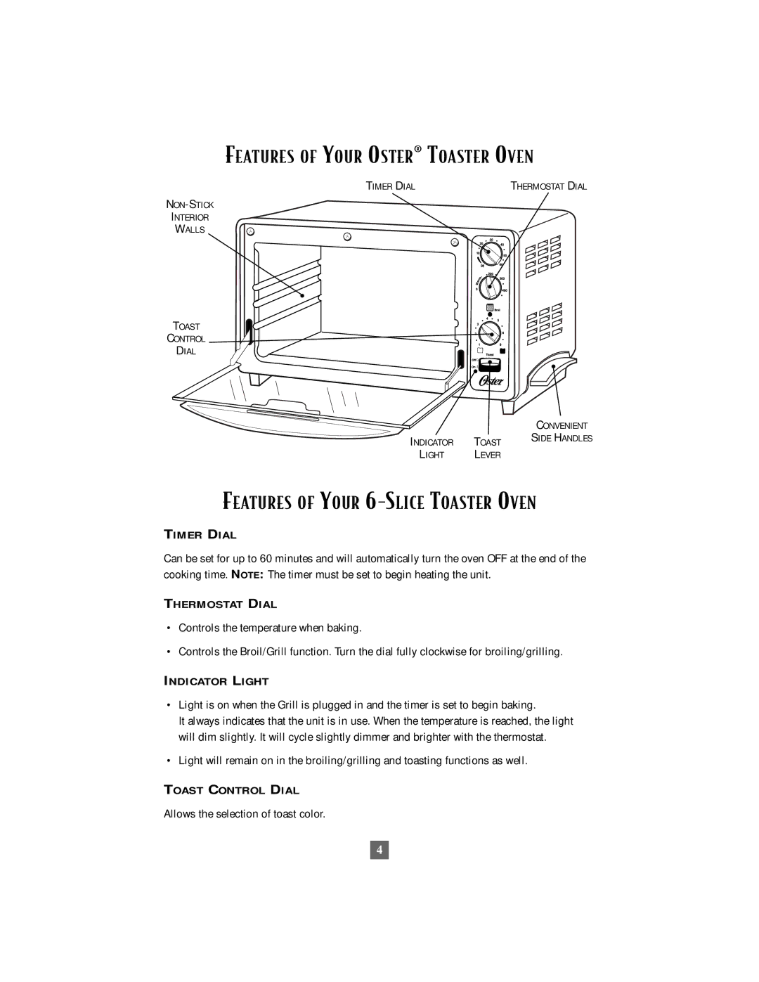 Oster 6210 manual Features of Your OSTER¨ Toaster Oven, Features of Your 6-SLICE Toaster Oven 