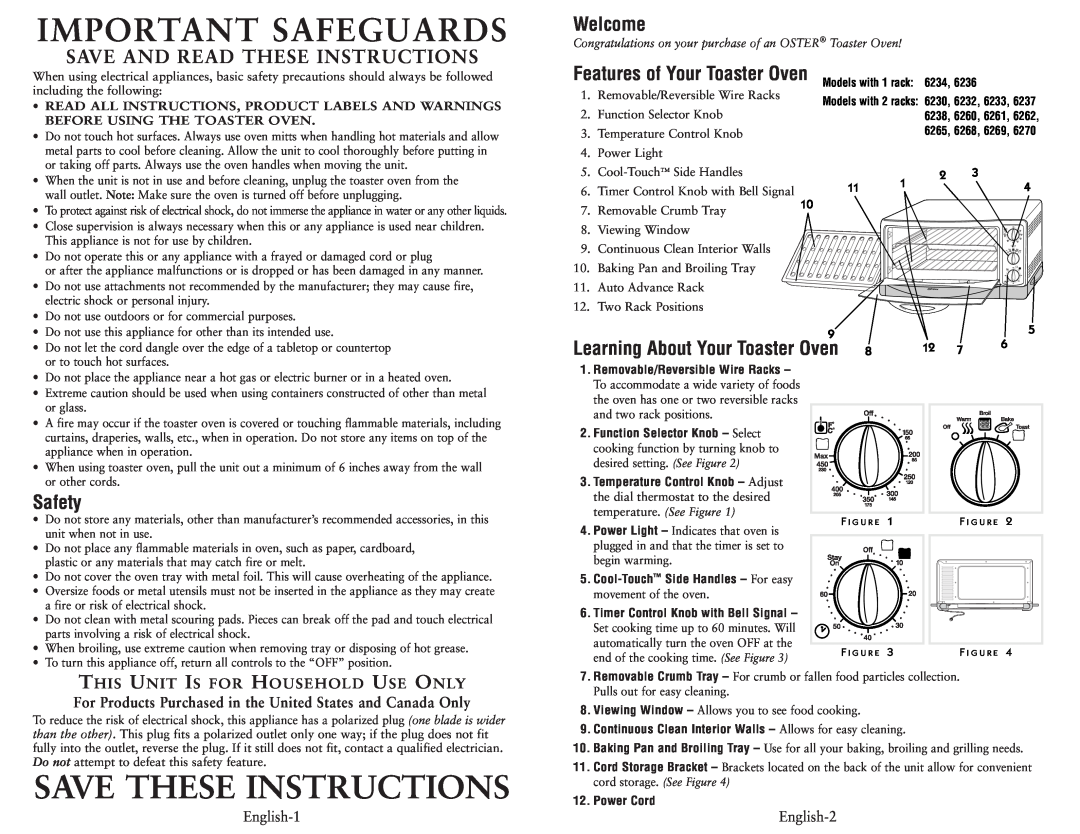 Oster 6230 user manual Welcome, Safety, Save These Instructions, Important Safeguards, Save And Read These Instructions 