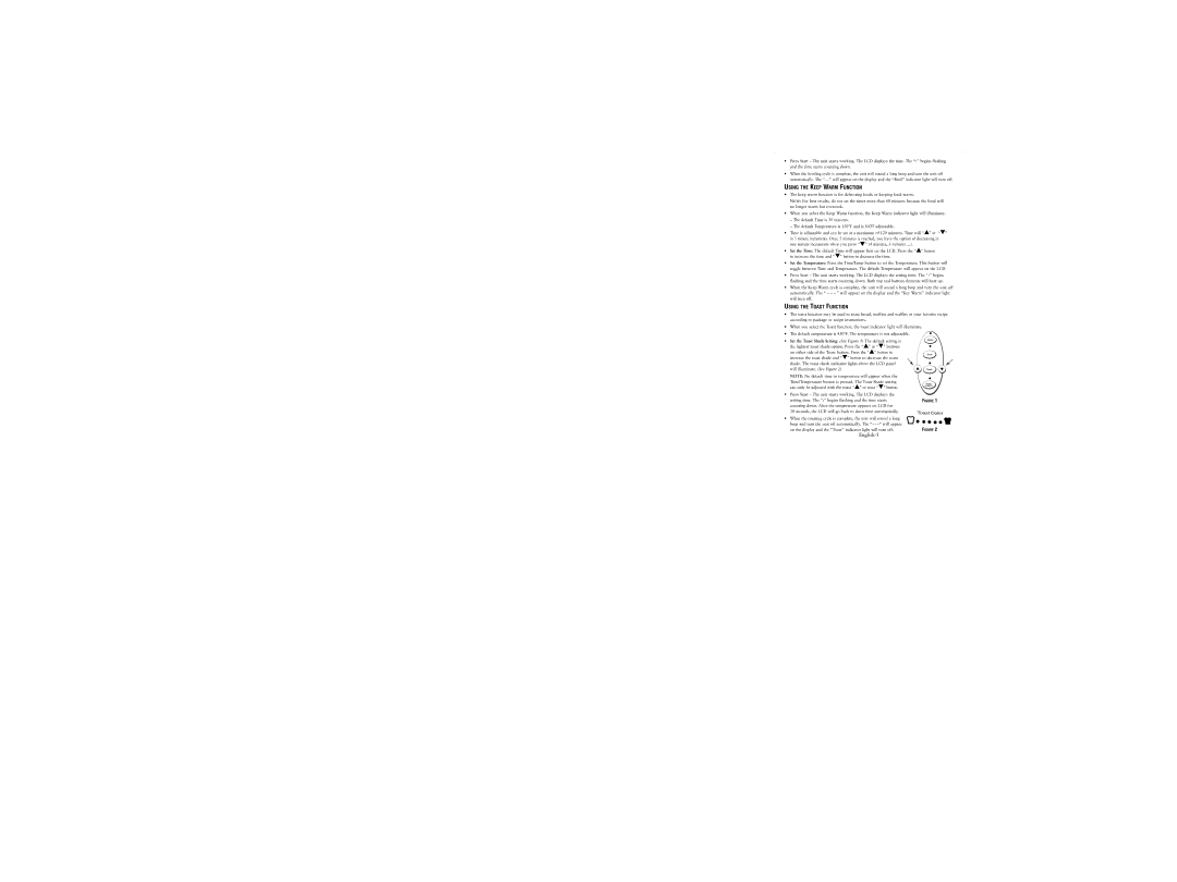 Oster 6239 user manual Using the Keep Warm Function, Using the Toast Function 