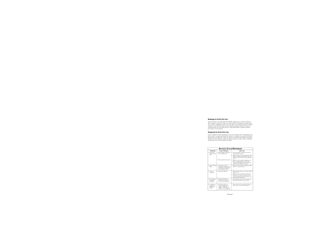 Oster 6236, 6260, 6261, 6262, 6237 user manual Nettoyage du Grille-Pain Four, Rangement du Grille-Pain Four, Français-7 