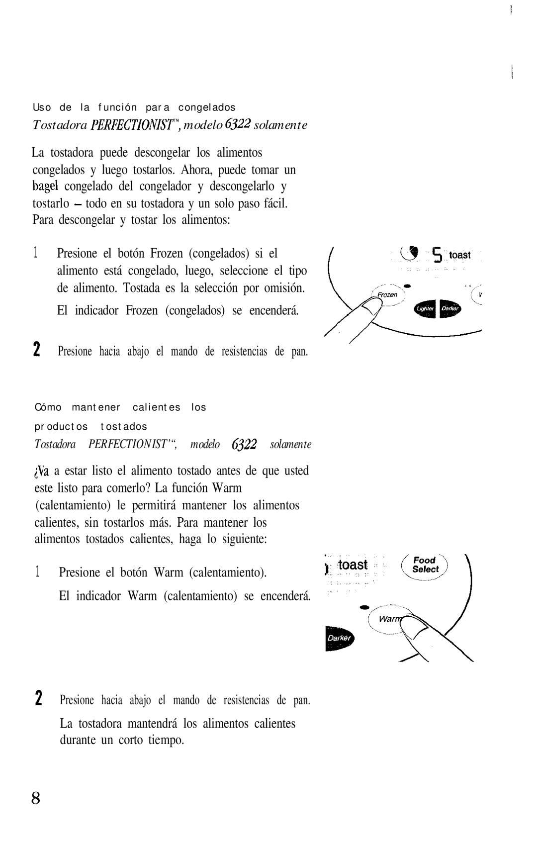 Oster 6322, 6321, 6320 manual Uso de la función para congelados 