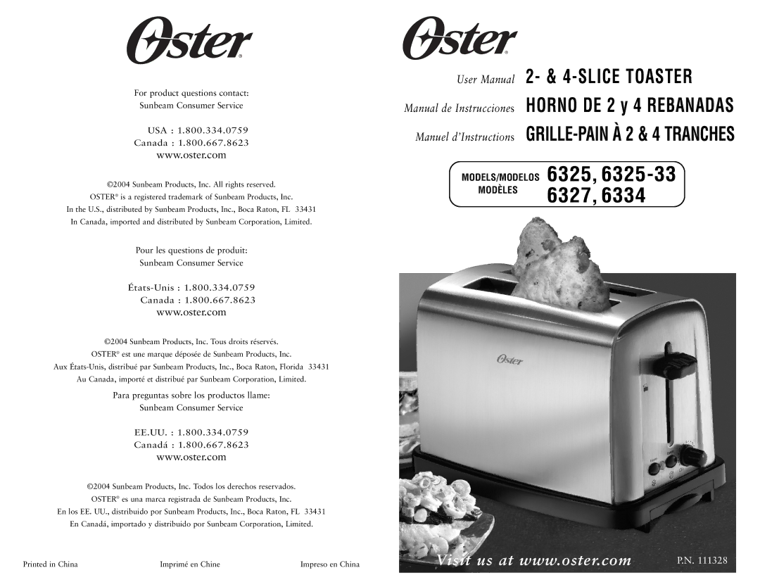 Oster 6325-33 user manual 6327 6334 