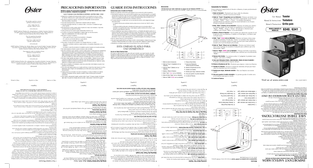 Oster 6341, 6340, 122453 user manual Conociendo Su Tostadora 