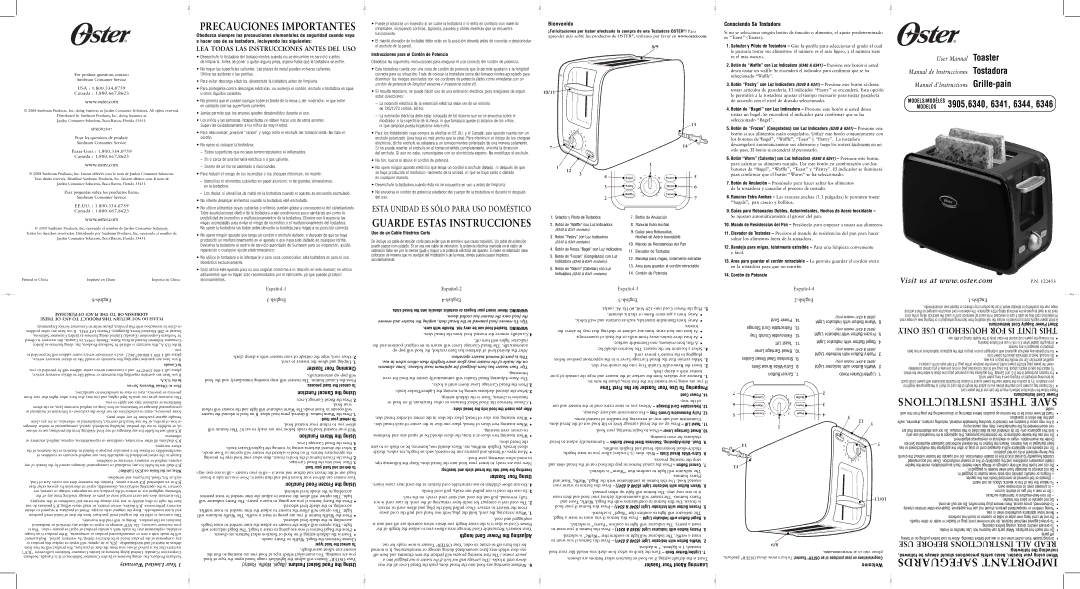 Oster 6344 user manual Conociendo Su Tostadora, OasterT ourY Cleaning, Function Cancel the Using, Function Warm the Using 