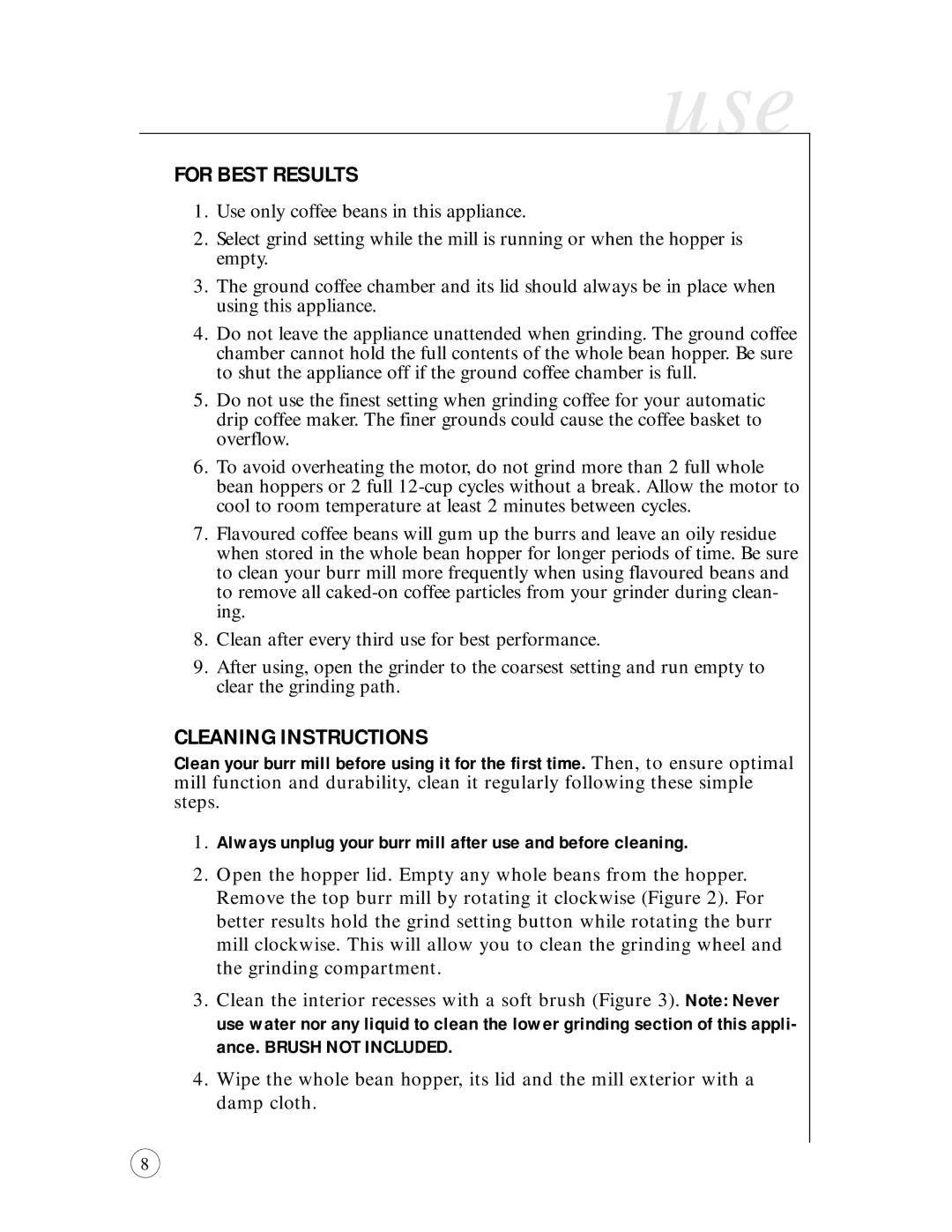 Oster 6389-33 user manual For Best Results, Cleaning Instructions 