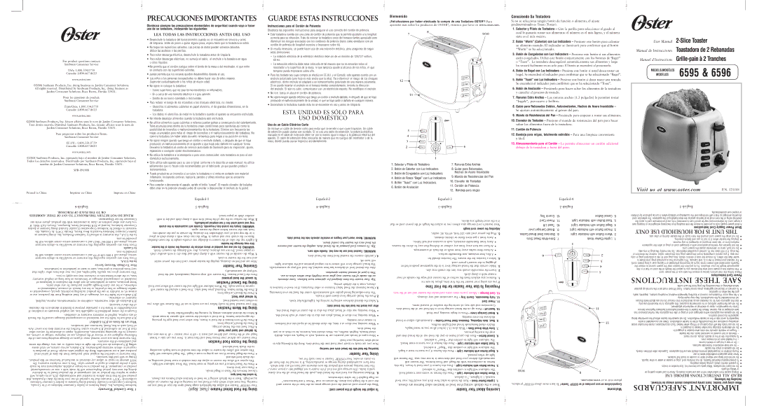 Oster 6596 user manual Instrucciones para el Cordón de Potencia, Uso de un Cable Eléctrico Corto, MODELS/MODÈLES 6595, Ing 