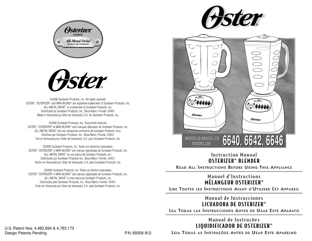 Oster 6640, 6646, 6642 instruction manual Osterizer Blender, Liquidific Ador DE Osterizer 