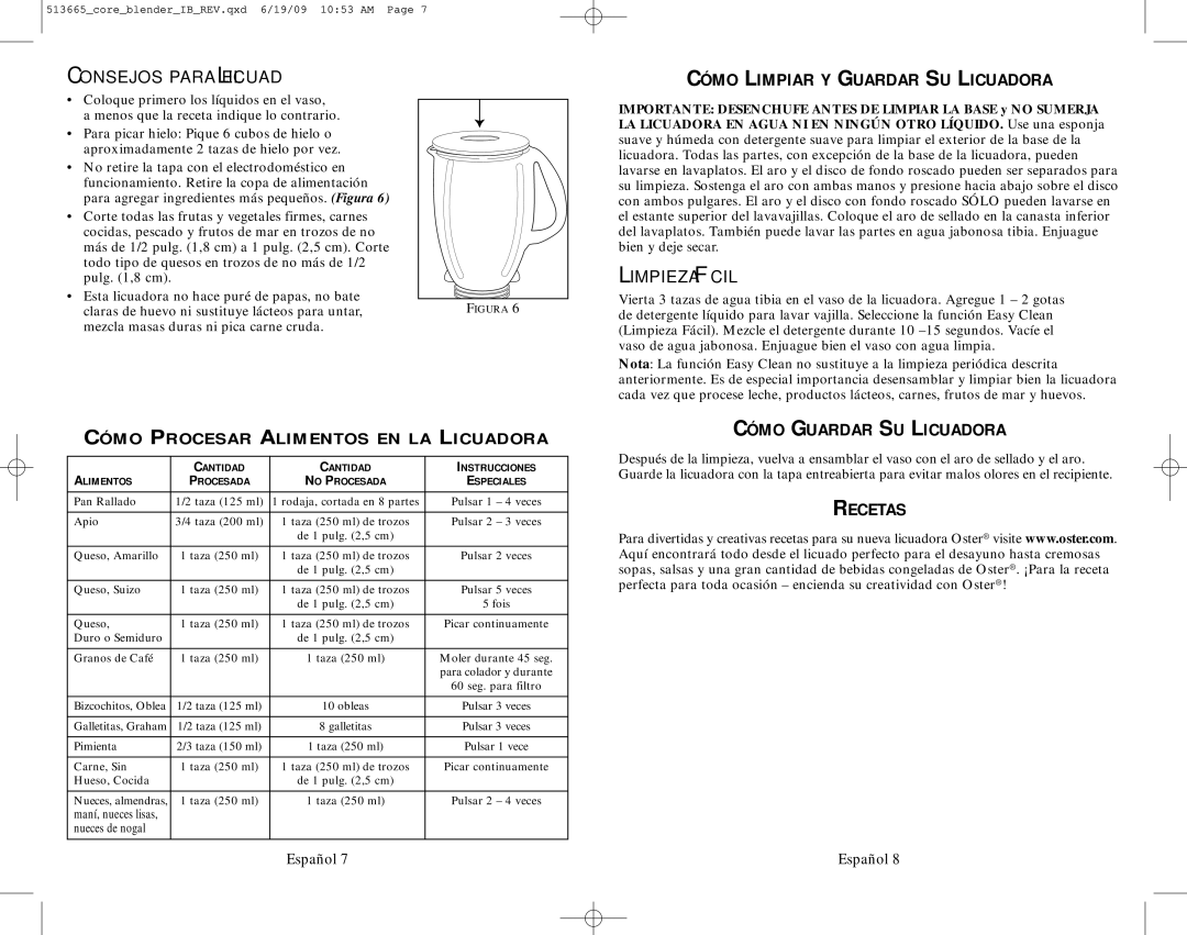 Oster 6800-6839 Cómo Limpiar Y Guardar SU Licuadora, Cómo Guardar SU Licuadora, Recetas, Consejos Para EL Licuad 