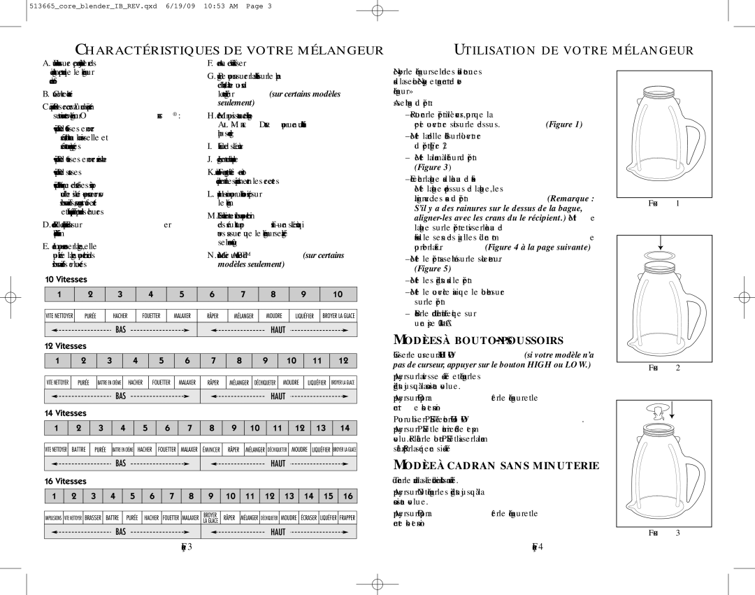 Oster 6800-6839 user manual DE Votre Mélangeur Utilisation DE Votre Mélangeur, Modèles À BOUTONS-POUSSOIRS 