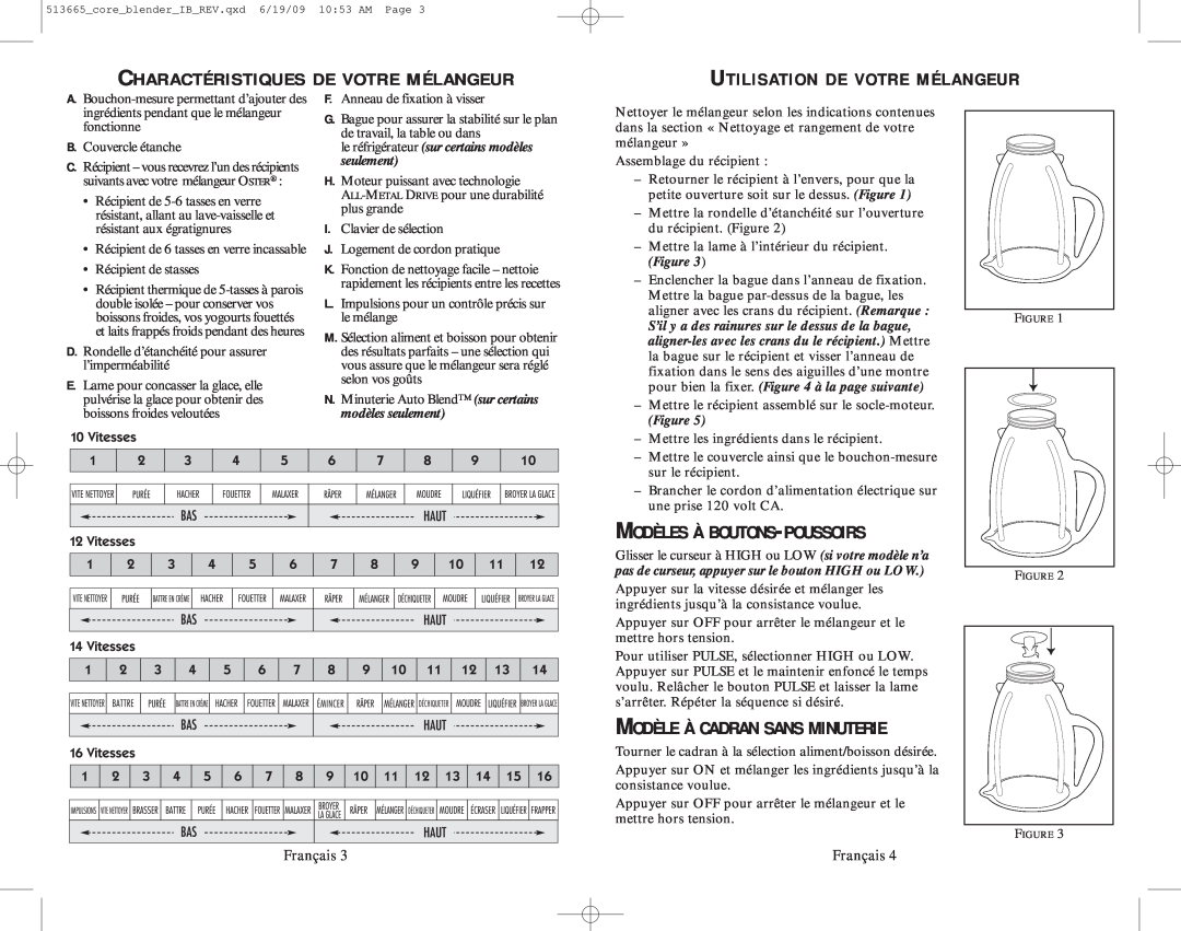Oster 6800-6839 user manual Utilisation De Votre Mélangeur, Charactéristiques, Modèles À Boutons-Poussoirs 