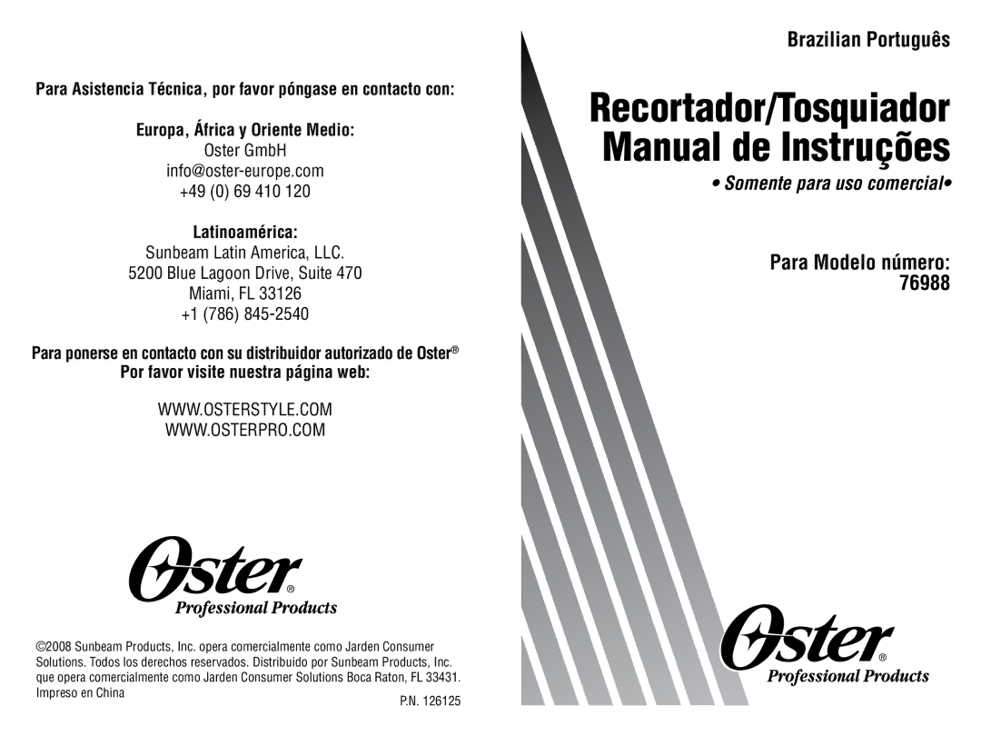 Oster 76988 instruction manual Brazilian Português, Latinoamérica, Para Modelo número 