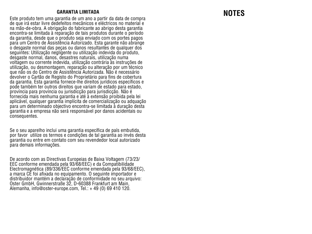 Oster 76988 instruction manual Garantia Limitada 