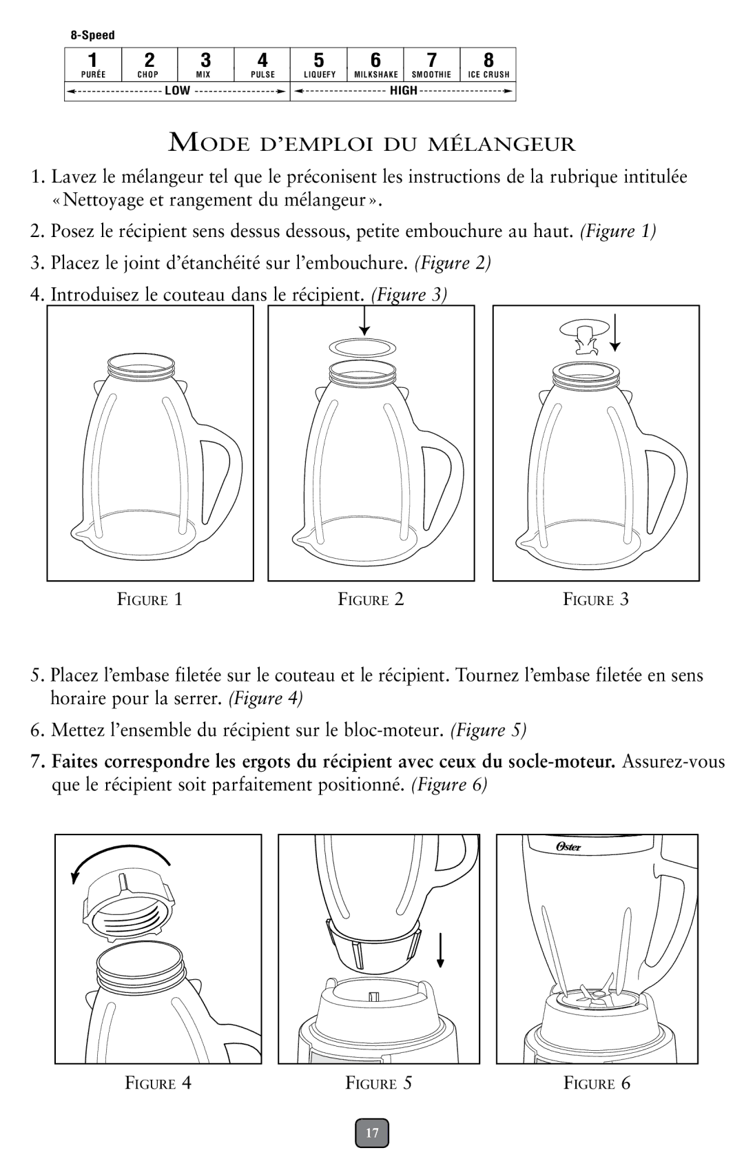 Oster BCAGO8, BCCG08, BCBG08 user manual Mettez l’ensemble du récipient sur le bloc-moteur.Figure 