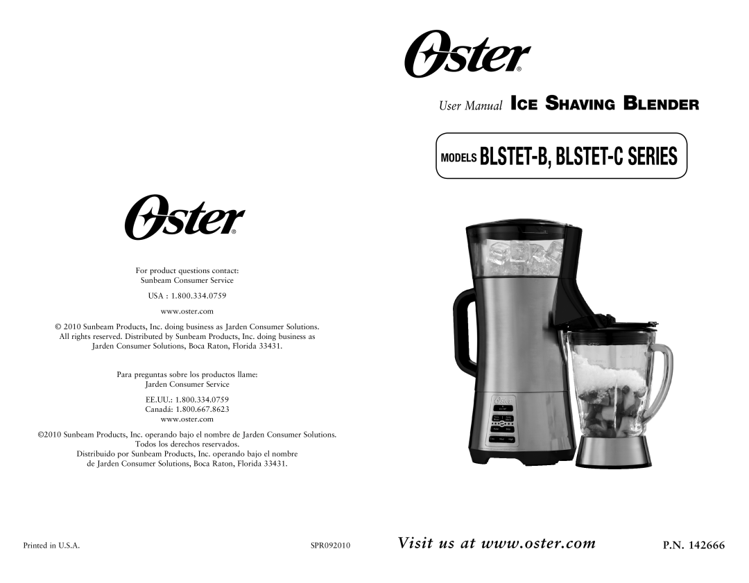 Oster BLSTET-B, BLSTET-C user manual Models Blstet-B, Blstet-Cseries, P.N 