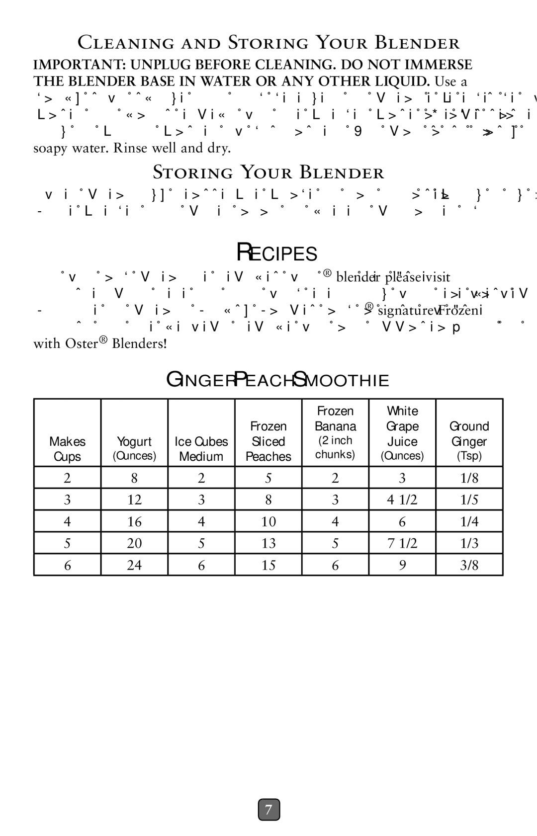 Oster 133093-002, BLSTMG-W user manual Cleaning and Storing Your Blender, Recipes 