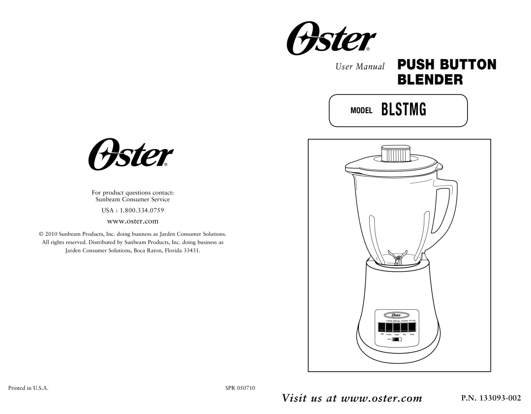 Oster BLSTMG user manual Blender 