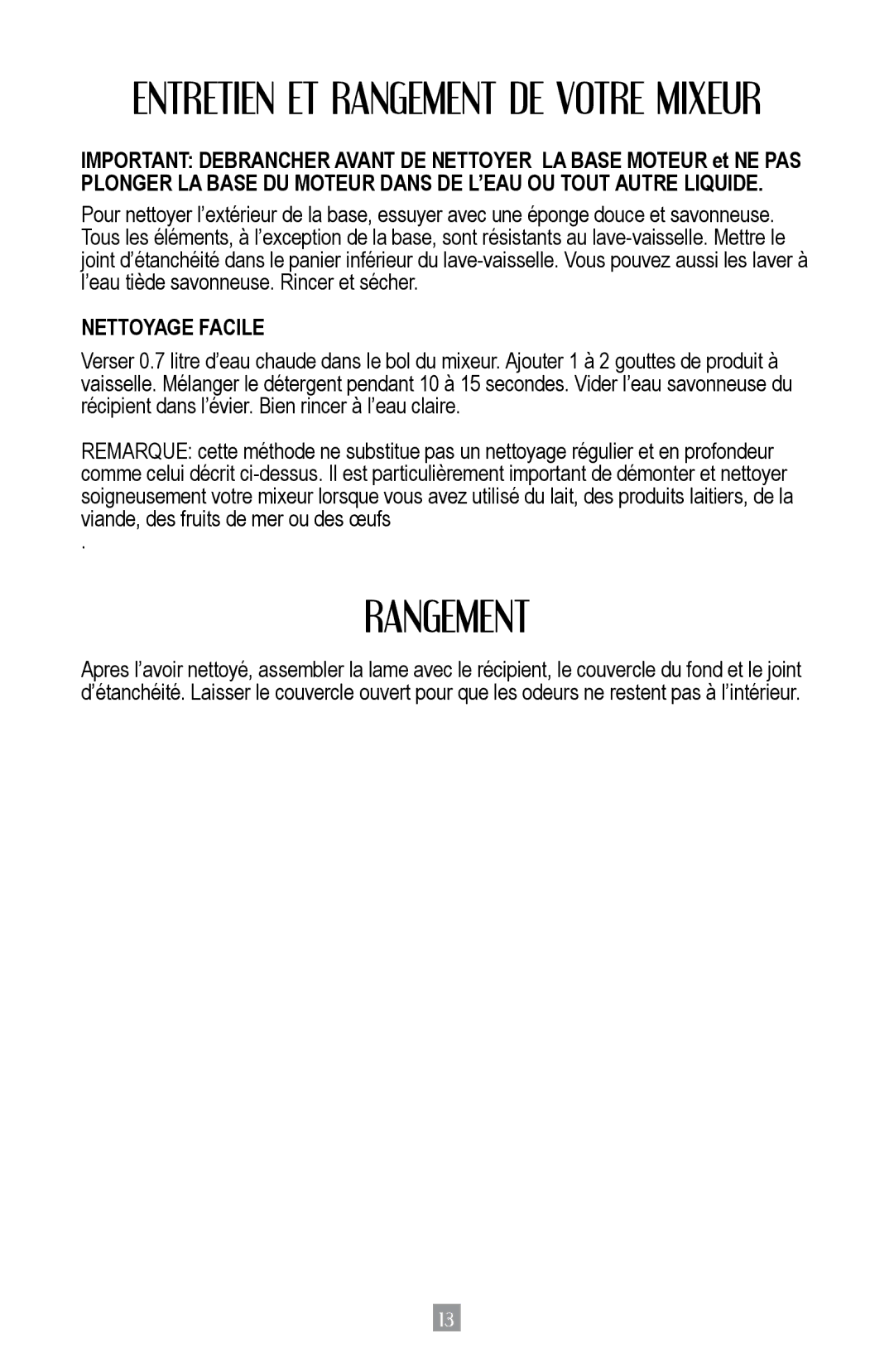 Oster BPST02-B-050 instruction manual Rangement, Nettoyage Facile 