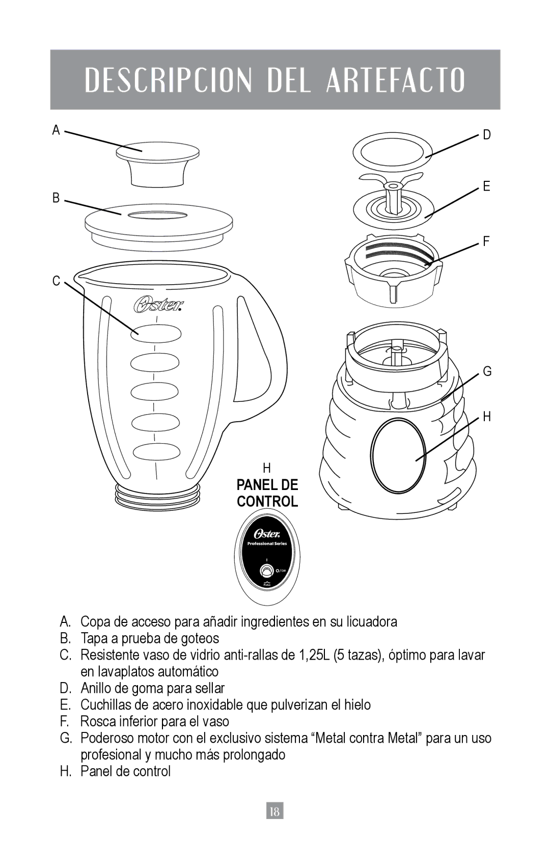 Oster BPST02-B-050 instruction manual S C R I P C I on DEL a Rtefact O 