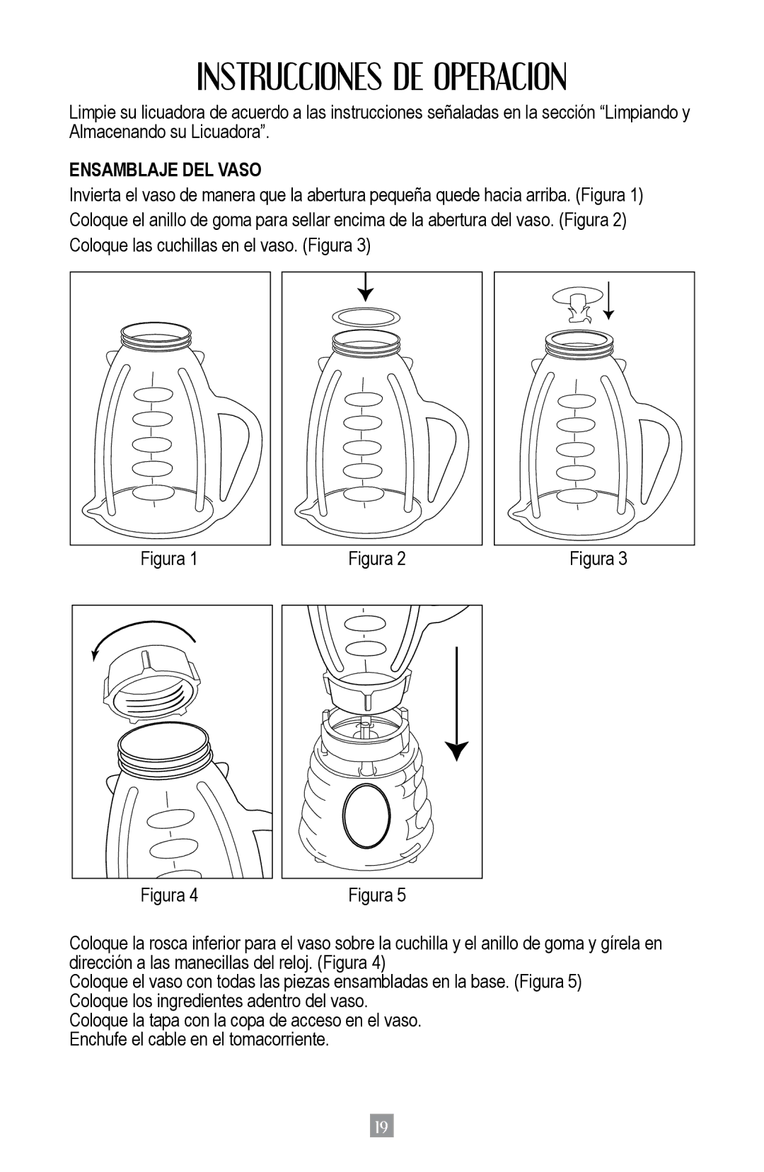 Oster BPST02-B-050 instruction manual Instrucciones DE Operacion, Ensamblaje DEL Vaso 