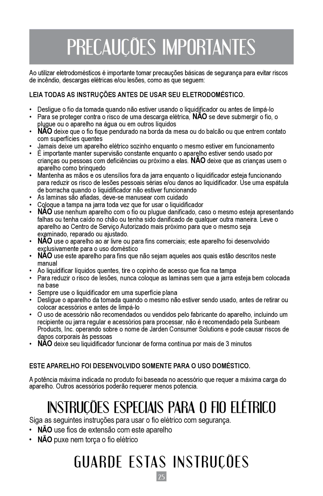 Oster BPST02-B-050 instruction manual Precauções Importantes, Guarde Estas Instruções 