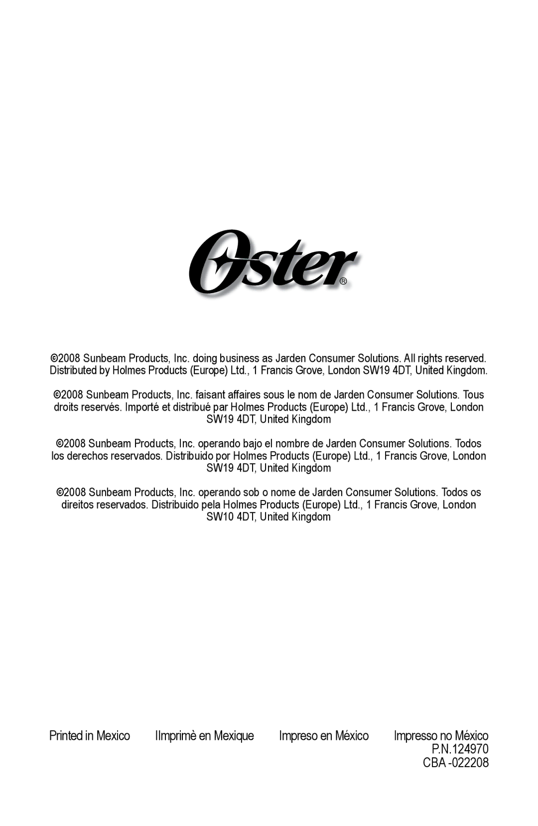 Oster BPST02-B-050 instruction manual 