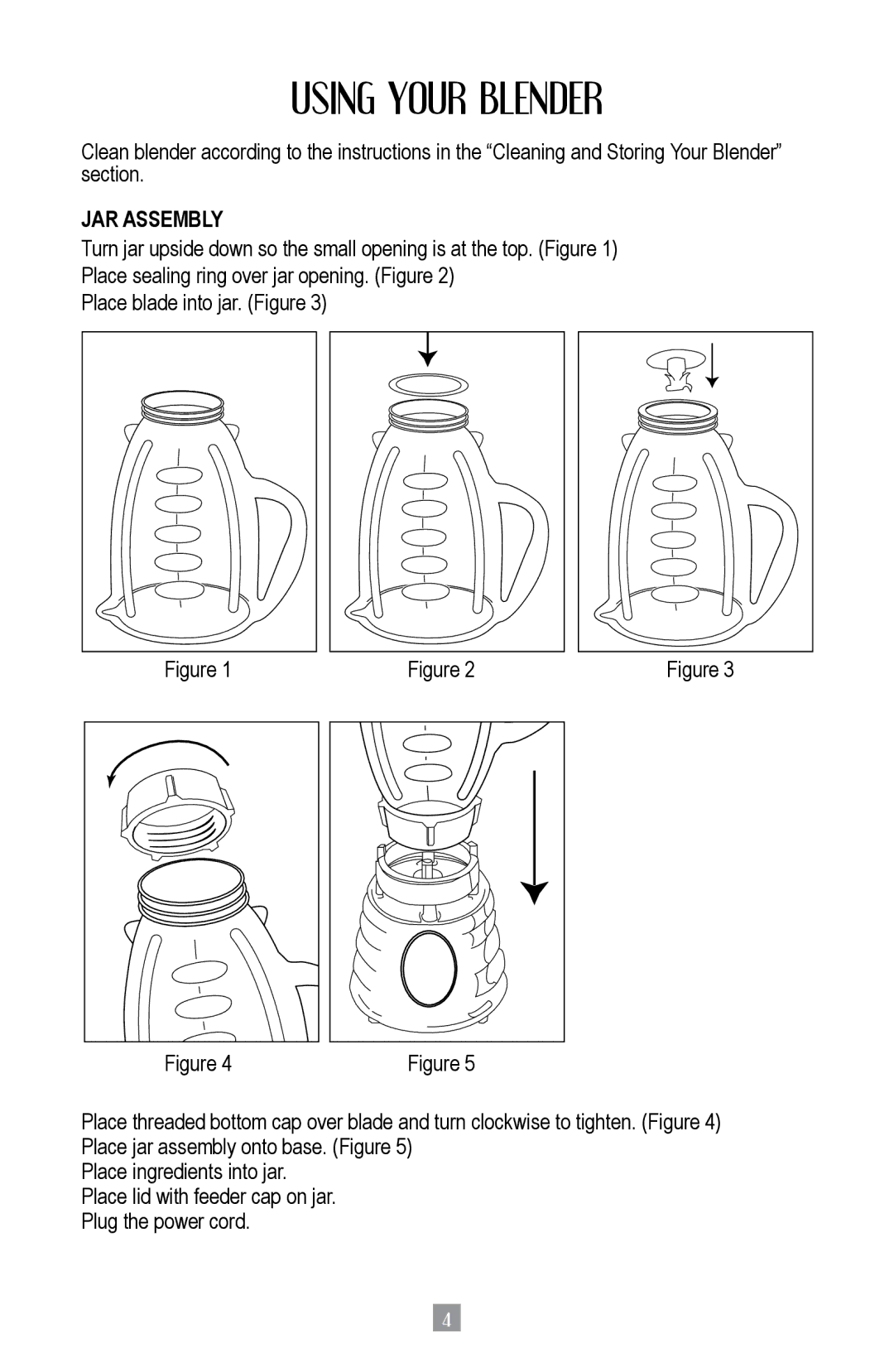 Oster BPST02-B-050 instruction manual Using Your Blender, JAR Assembly 