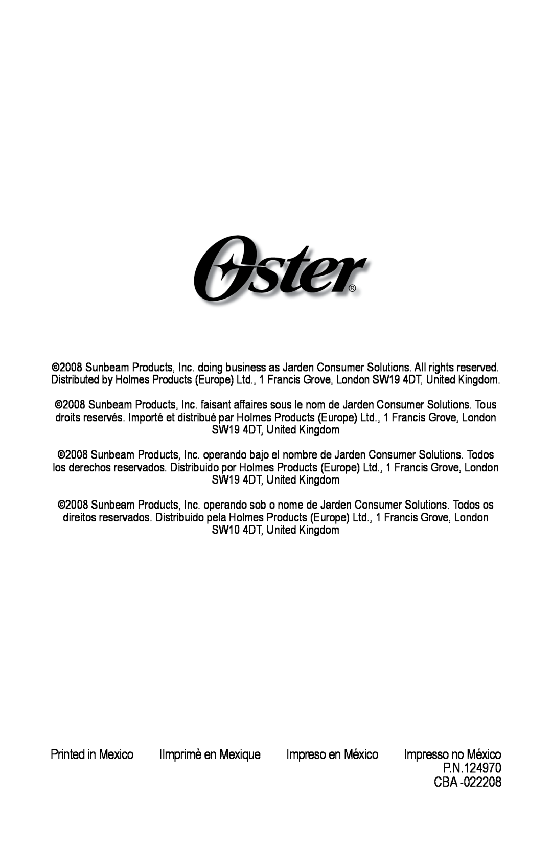 Oster BPST02-B-050 instruction manual 