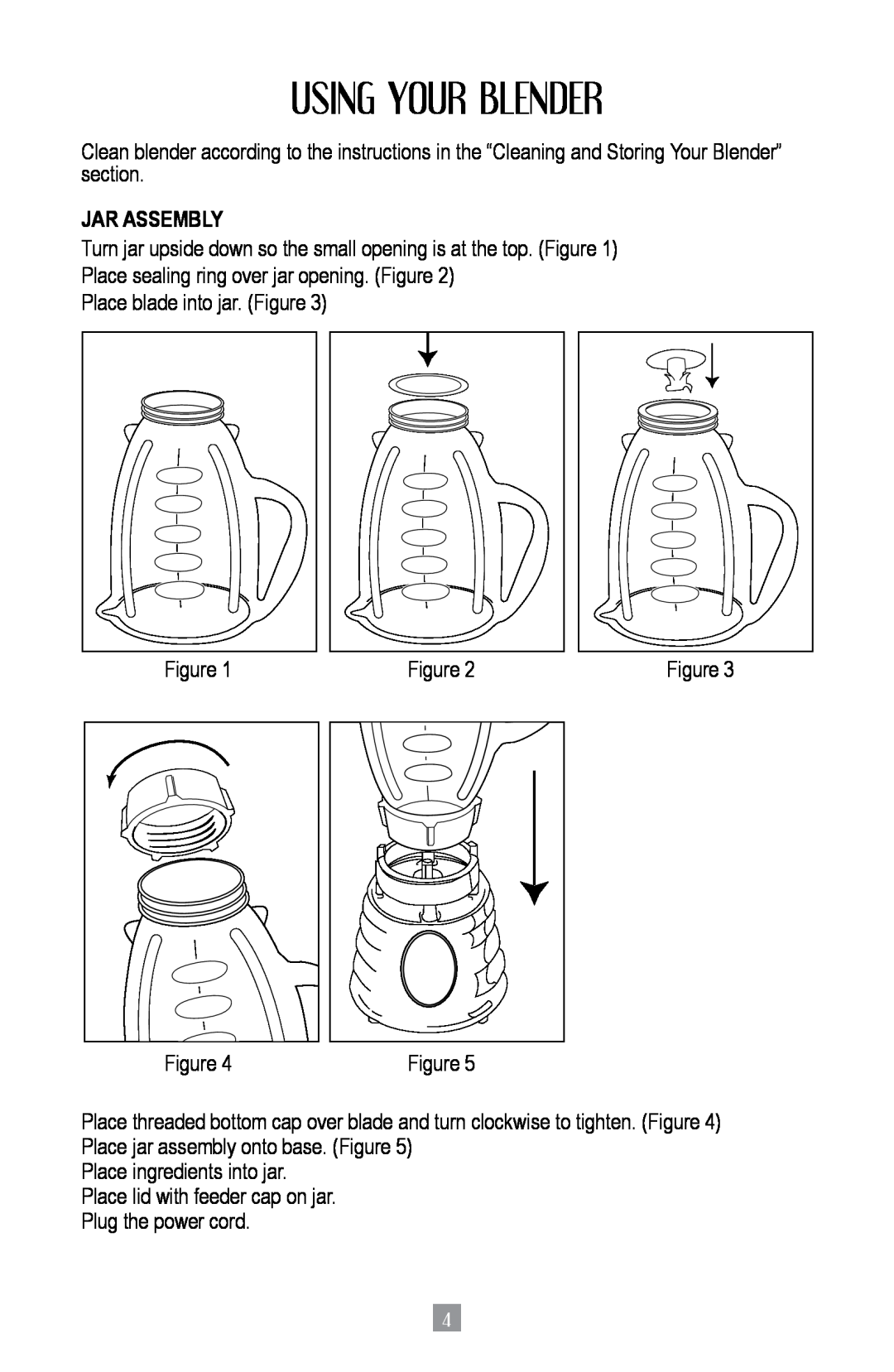Oster BPST02-B-050 instruction manual Using Your Blender, Jar Assembly 