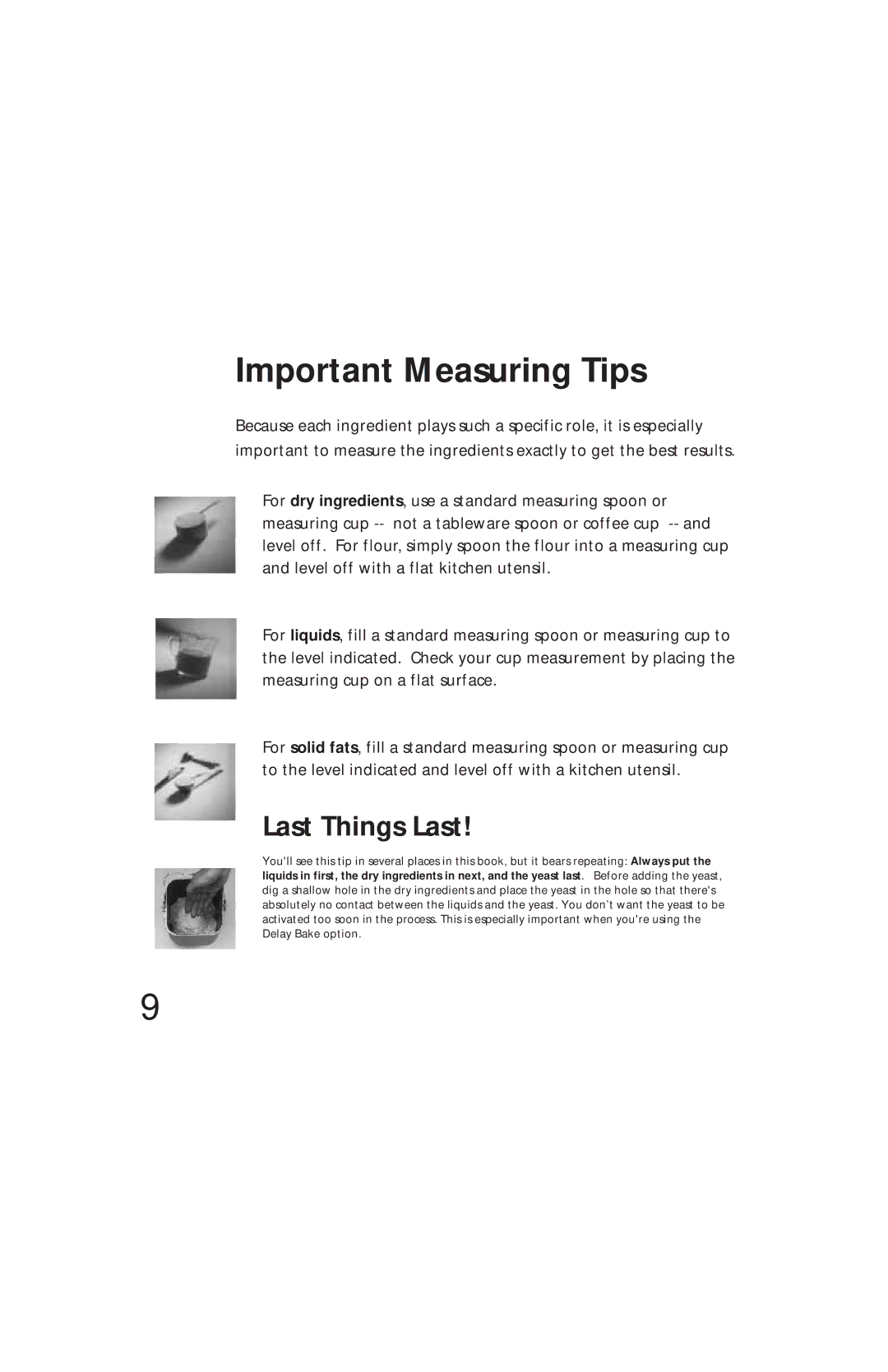 Oster Bread & Dough Maker manual Important Measuring Tips 