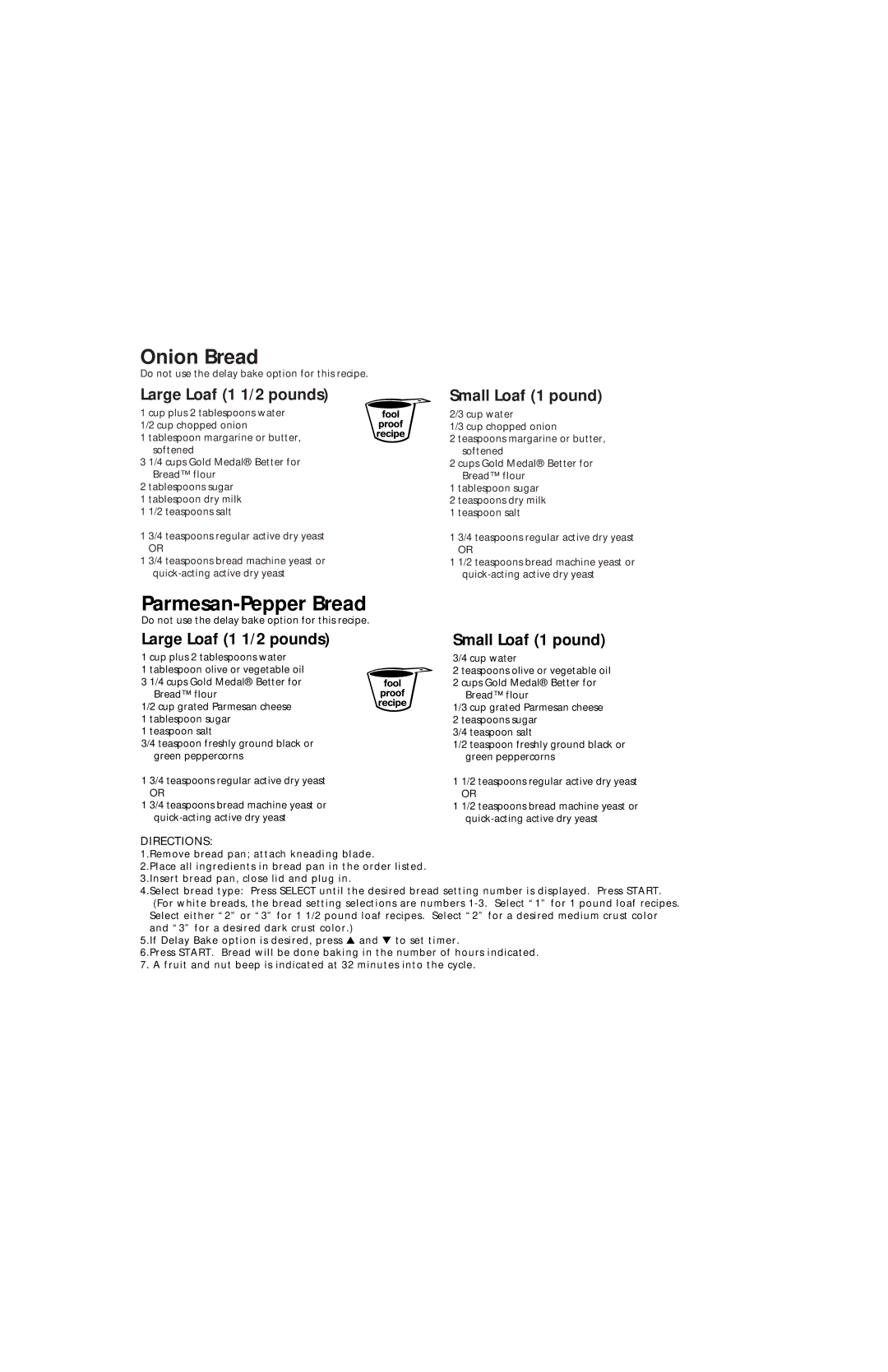 Oster Bread & Dough Maker manual Onion Bread, Parmesan-Pepper Bread 