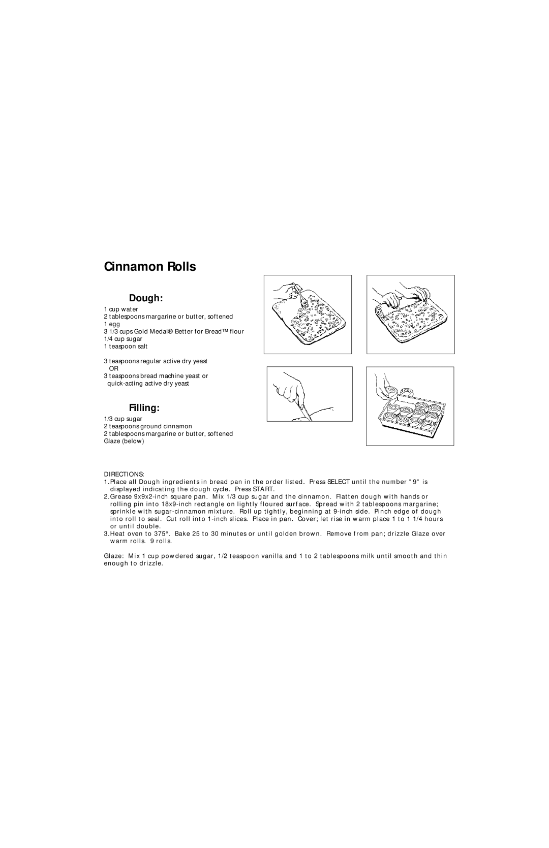 Oster Bread & Dough Maker manual Cinnamon Rolls, Filling 