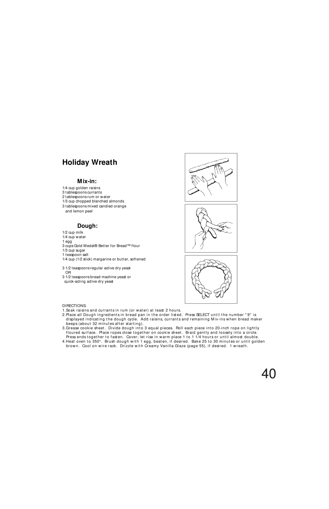 Oster Bread & Dough Maker manual Holiday Wreath, Mix-in 