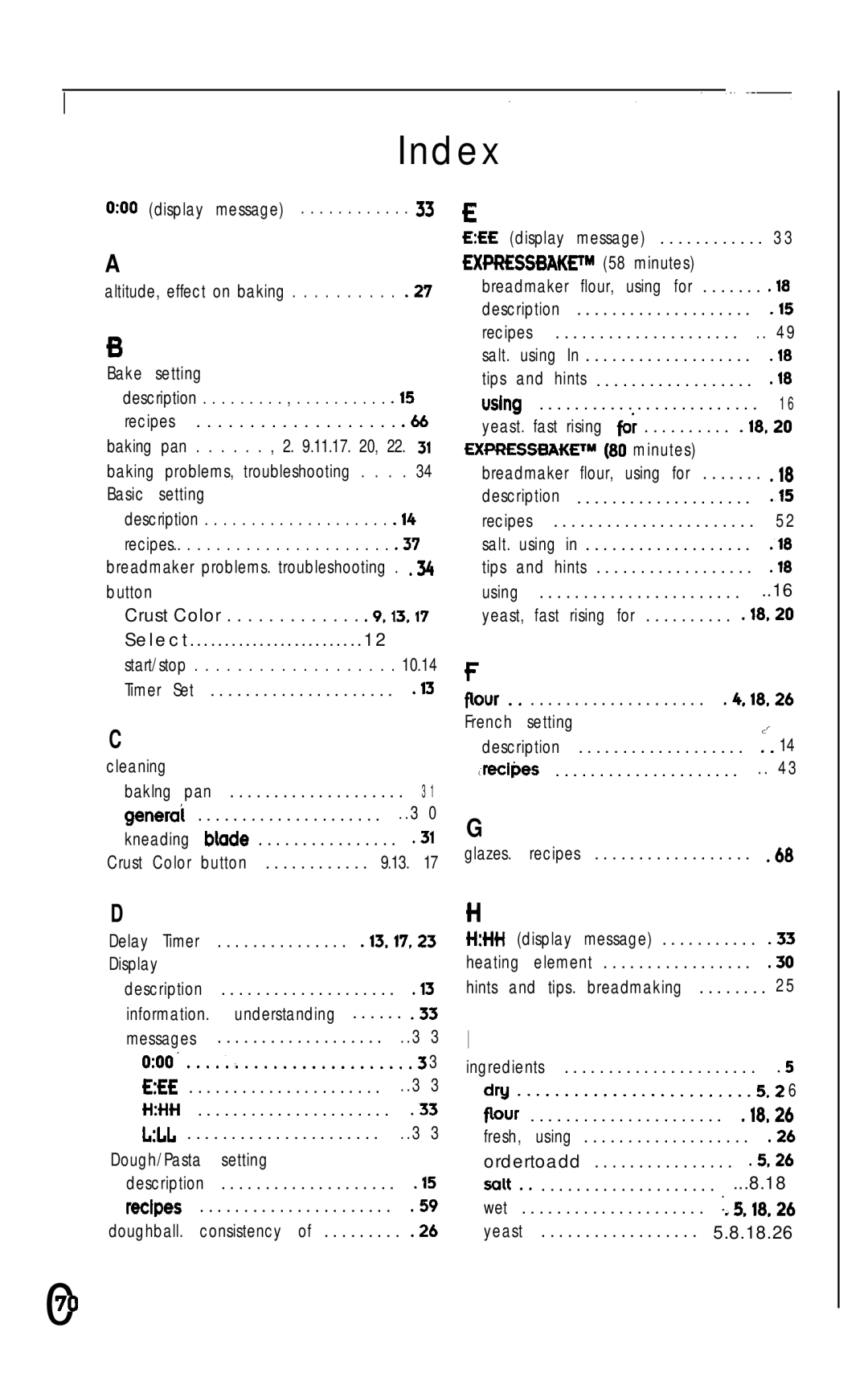 Oster Bread Maker user manual Index 