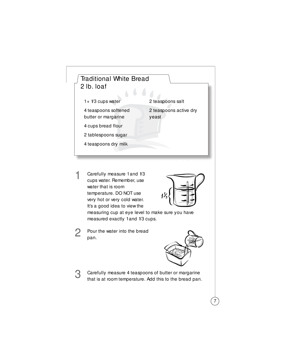 Oster Bread Maker user manual Traditional White Bread 2 lb. loaf 