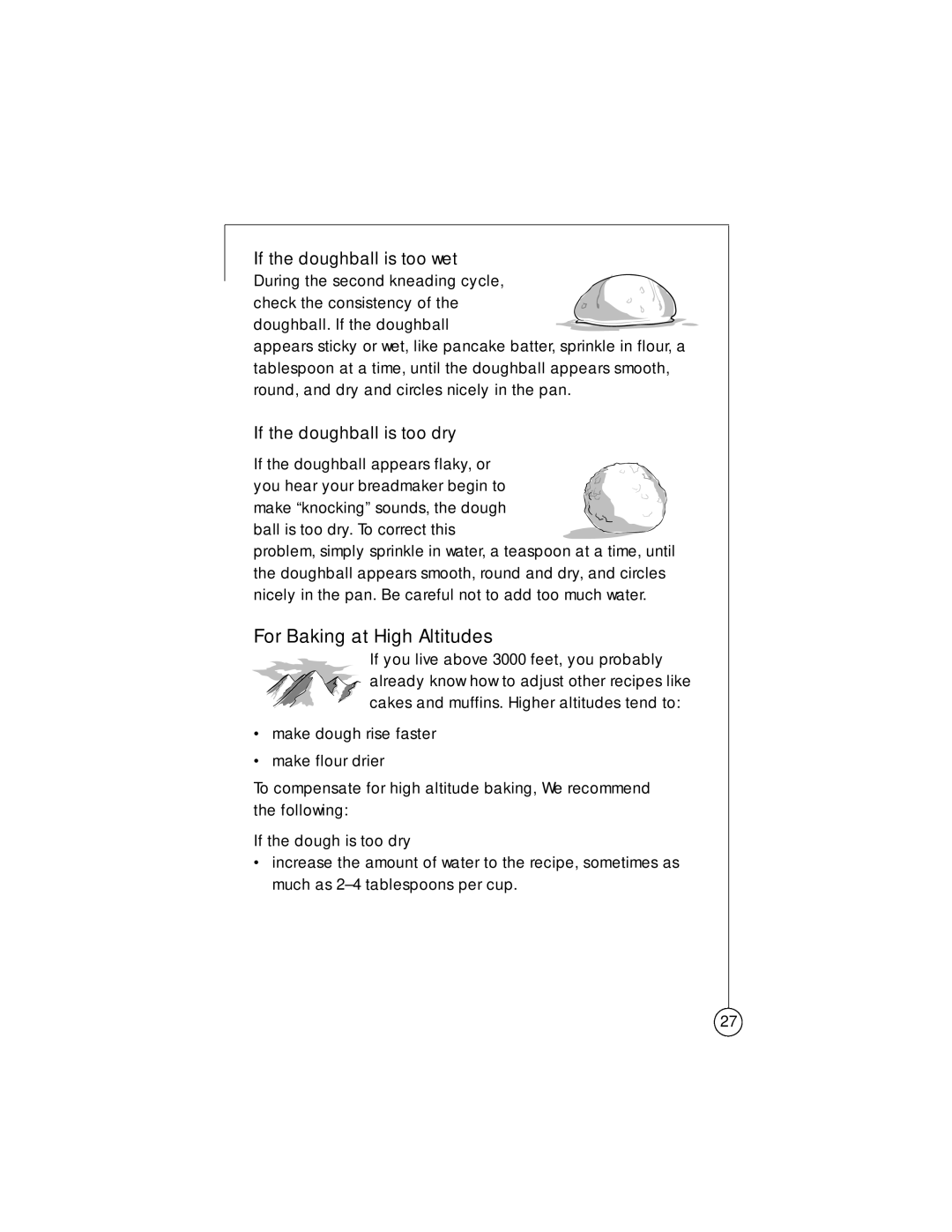 Oster Bread Maker user manual For Baking at High Altitudes, If the doughball is too dry 