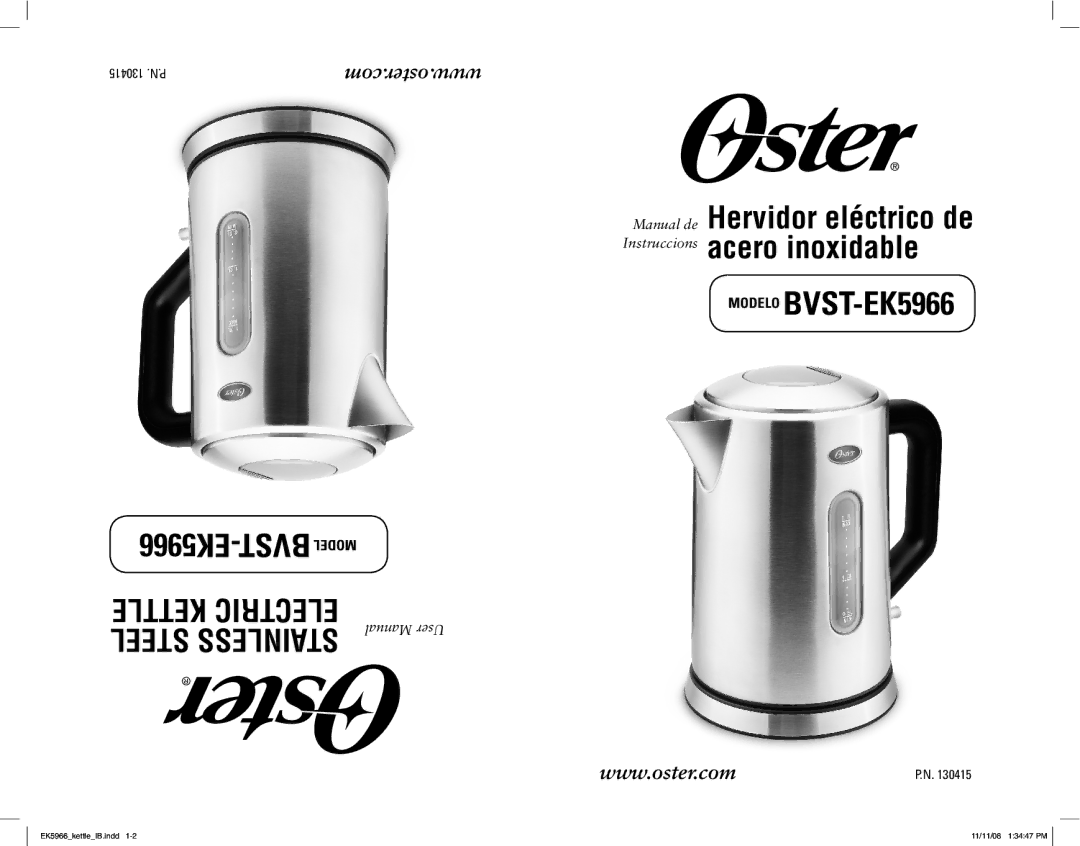 Oster 130415 user manual Modelo BVST-EK5966 EK5966-BVST Model 