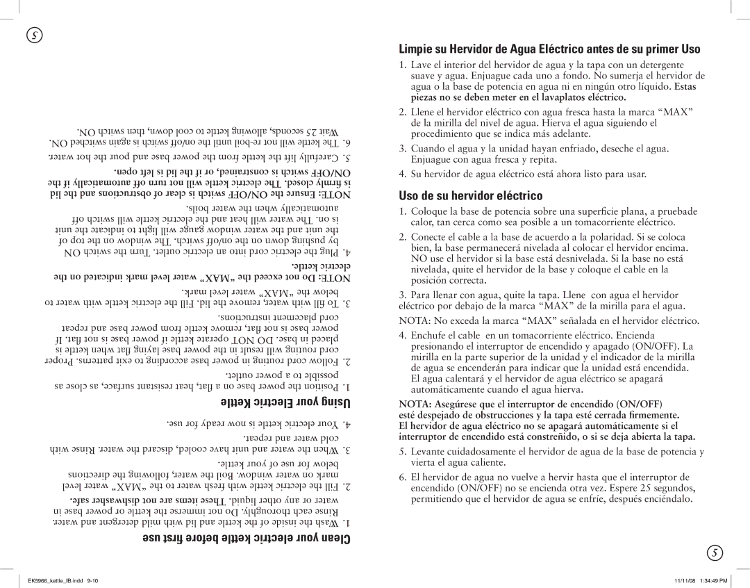 Oster 130415, BVST-EK5966 Uso de su hervidor eléctrico, Limpie su Hervidor de Agua Eléctrico antes de su primer Uso 